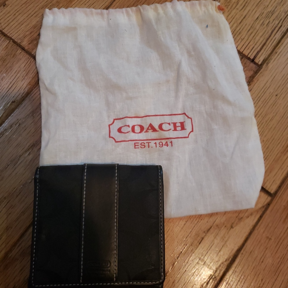 COACH Black Leather and Signature Fabric Wallet - Picture 4 of 4
